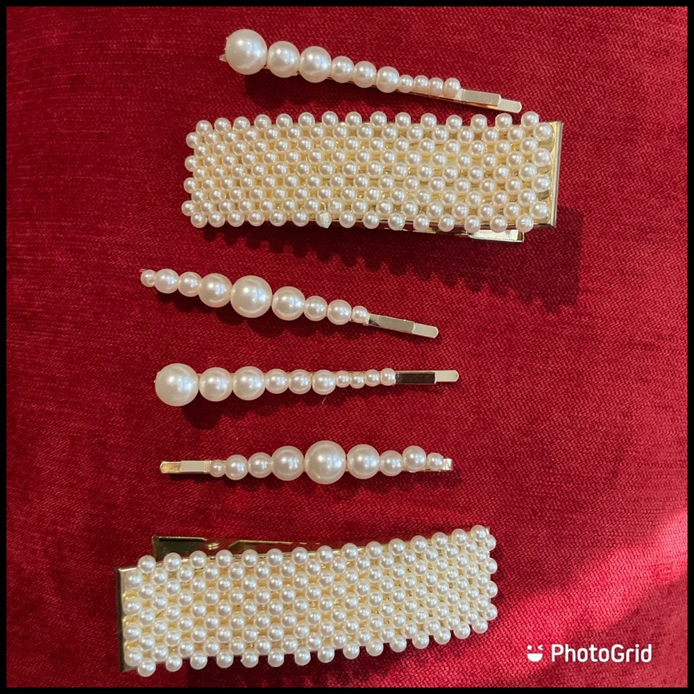 Anthropologie Set of Six Pearl Hair Clips NWT